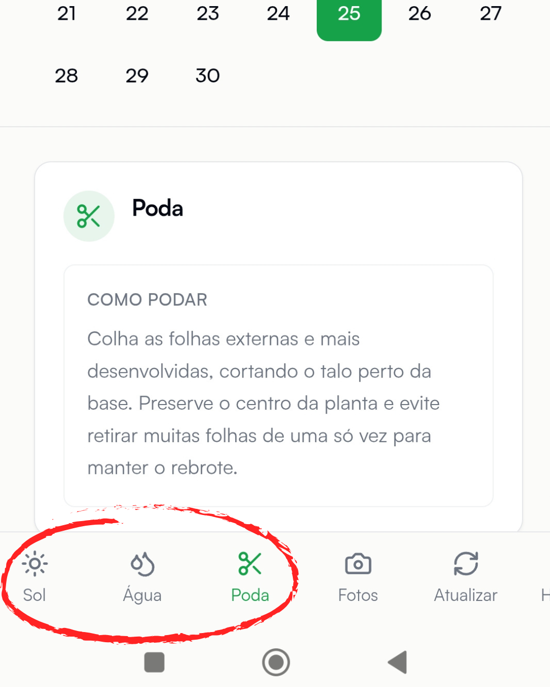 Mockup do app mostrando orientações de manejo